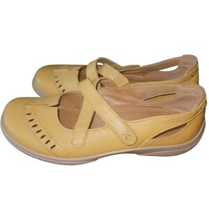 Hotter Lulu Mimosa Yellow Crossover Maryjanes Leather UK 5.5 US 7.5 Ballet Flats